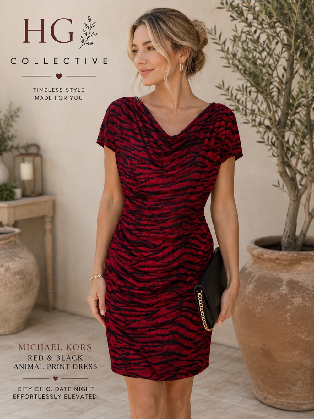 🔥MICHAEL Michael Kors Red & Black Animal Print Dress 🔥 City Chic Date Night